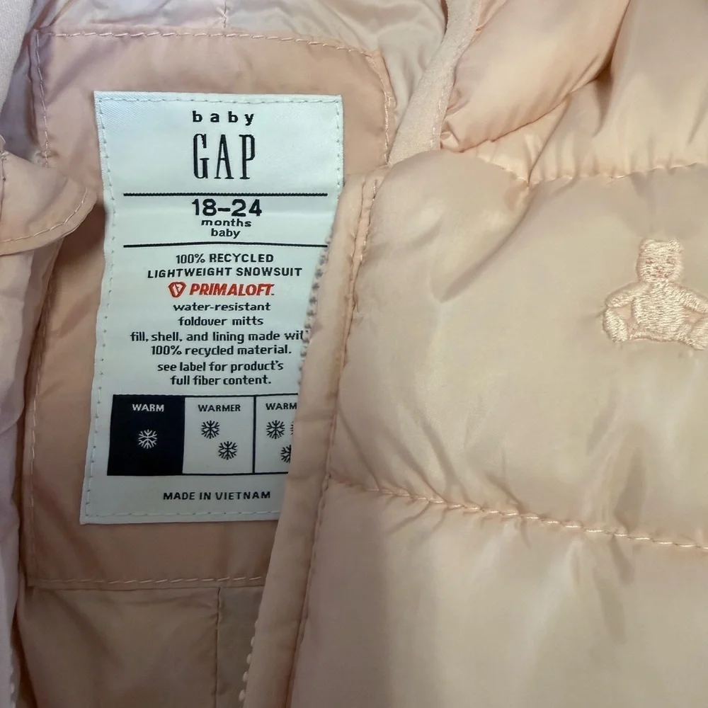 Baby GAP Pink Hooded Lightweight Puffer Snowsuit